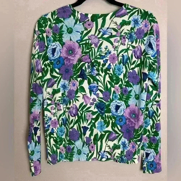 NWT Talbots Petites Floral Cardigan Sweater Medium Button Front Long Sleeves - Picture 2 of 7